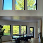 large glass windows in dining area