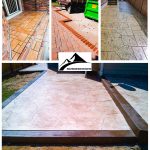 Stamped concrete walkways resembling tile or natural stone