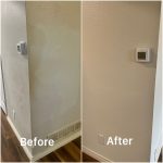 before and after photos of a painted wall corner