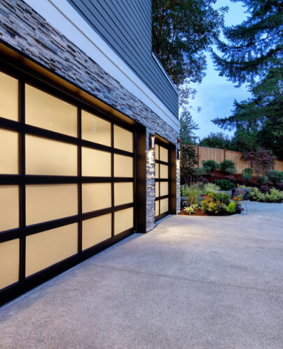Double garage doors in a modern Denver home