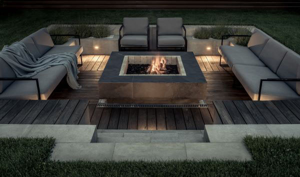 Outdoor firepit at dusk