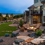 facade landscape with firepit and chairs