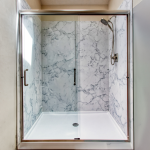 walk-in shower with glass door